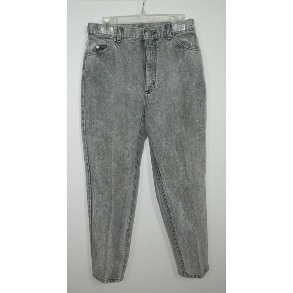 Lee Jeans Size 14 Petite Gray Acid Wash Mom High‎ Waisted Straight Vintage USA